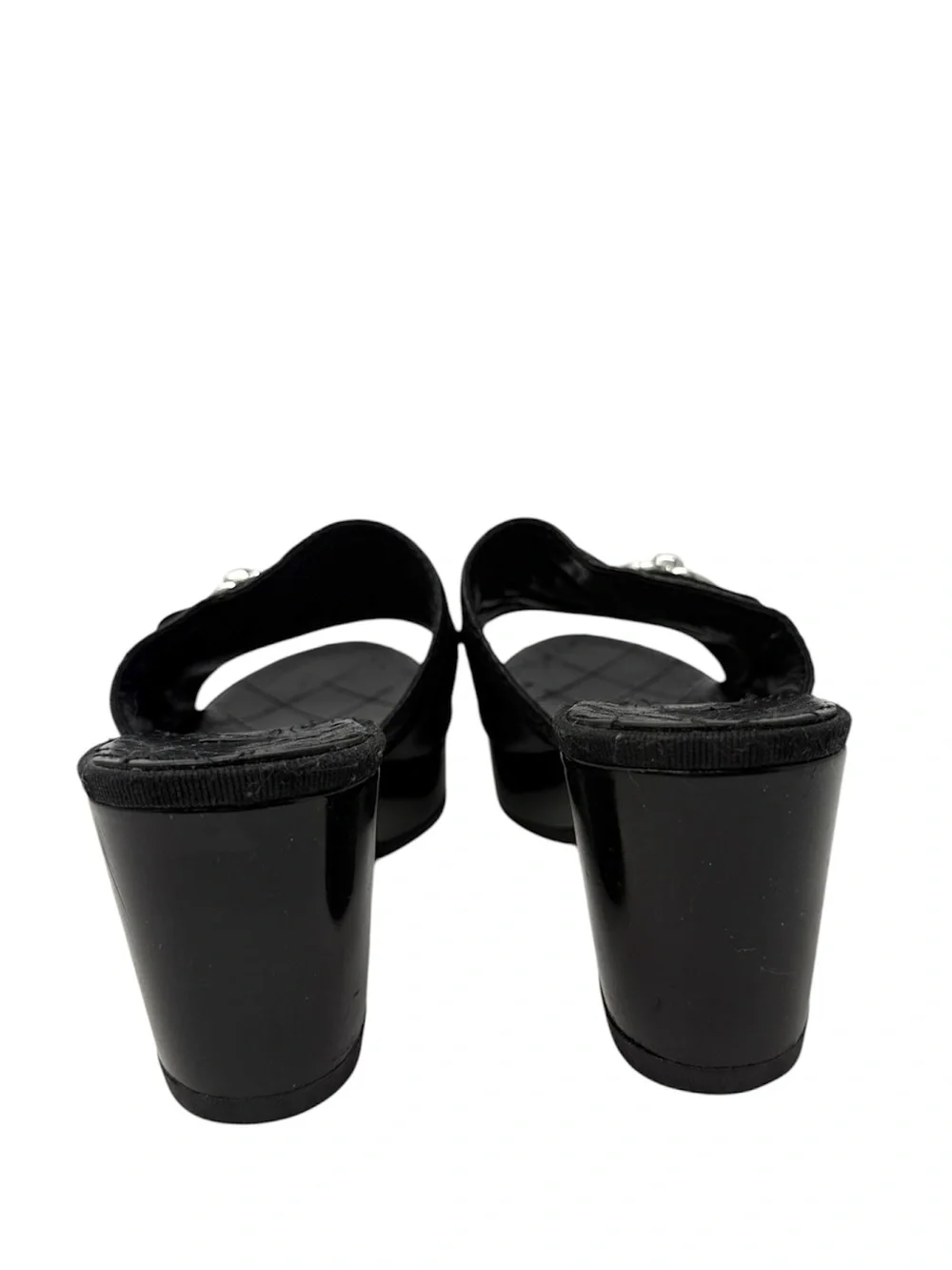 Chanel Black Quilted CC Slip On Turnlock Platform Mules Slides Clogs Sandals 38